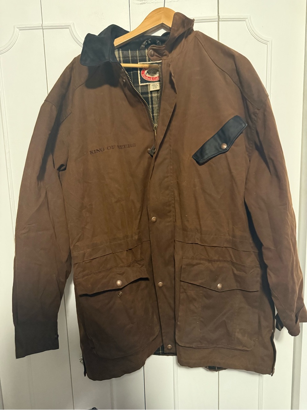 Oilskin Australian outback Budweiser King of Beers log Waxed Cotton Field Jacket